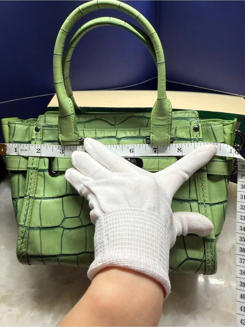 Coach Swagger 21 Exotic Green Croc-Embossed Structured Top-Handle Satchel